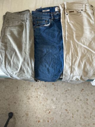 Pantalones vaqueros beige, azul y verde olina