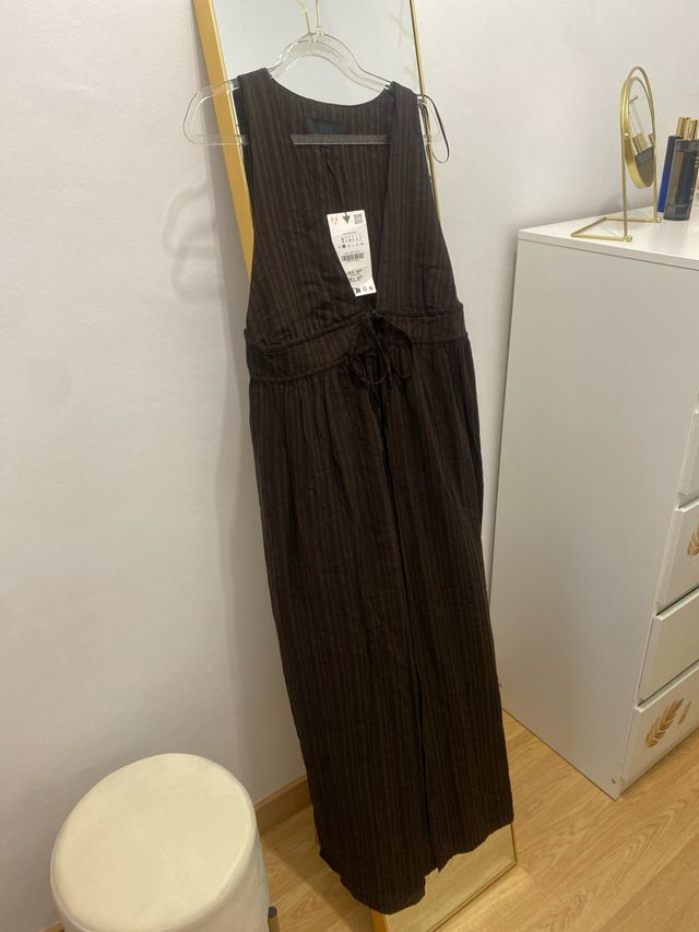 Chaleco Largo Rayas Zara marron
