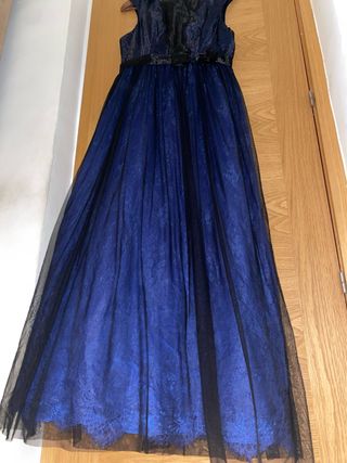 Vestido largo elegante azul y negro Lautinel