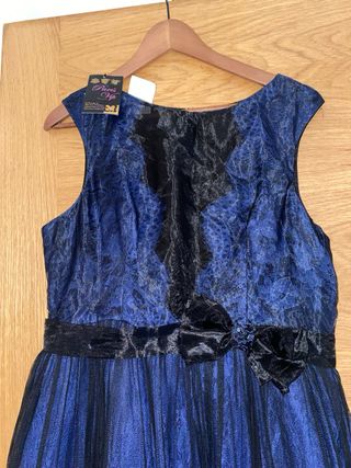 Vestido largo elegante azul y negro Lautinel