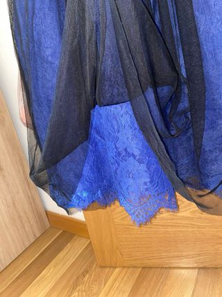 Vestido largo elegante azul y negro Lautinel