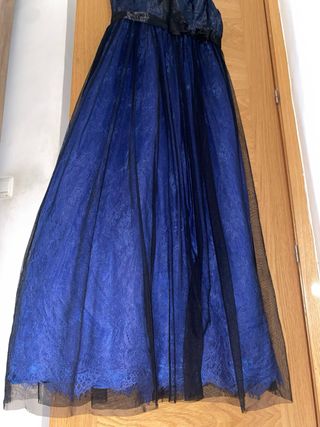 Vestido largo elegante azul y negro Lautinel