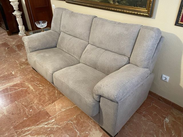 Sofá de 3 plazas tela beige/gris