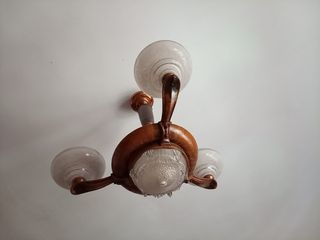 Lámpara rústica madera y cristal. Entrega en mano