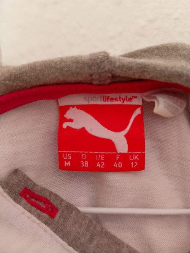 Puma Sudadera Manga Larga Gris y Blanca