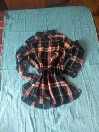 Camisa larga cuadros manga larga