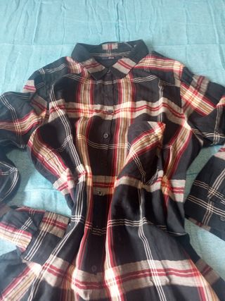 Camisa larga cuadros manga larga