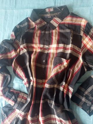 Camisa larga cuadros manga larga