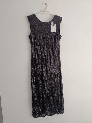 Vestido midi lentejuelas negro Talla S