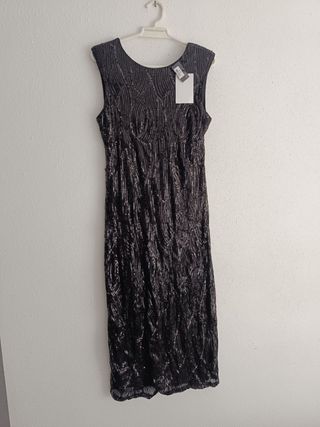 Vestido midi lentejuelas negro Talla S