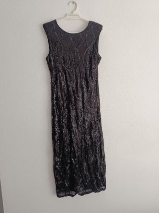 Vestido midi lentejuelas negro Talla S