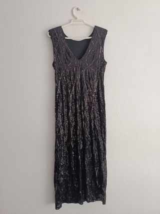 Vestido midi lentejuelas negro Talla S