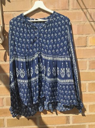 Blusa Zara boho azul estampada