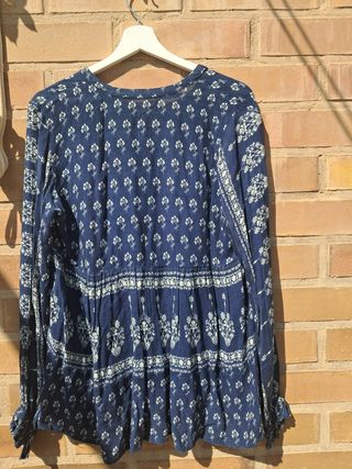 Blusa Zara boho azul estampada