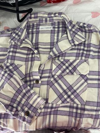 Chaqueta Zara cuadros morado y blanco Talla S