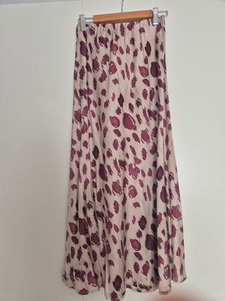 Falda larga animal print beige y morado