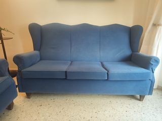 Sofá y butacón vintage azul