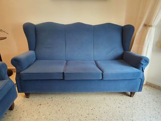 Sofá y butacón vintage azul