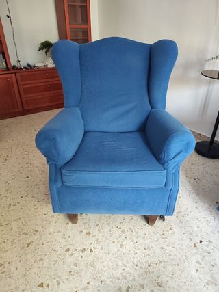 Sofá y butacón vintage azul