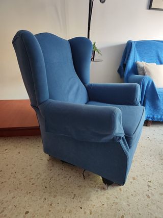 Sofá y butacón vintage azul