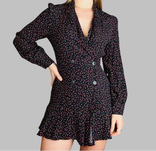 Mono Zara flores botones negro/rojo T.XS