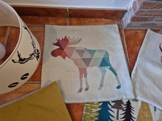 Lámpara y 3 cojines decorativos