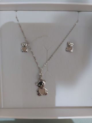 Conjunto Lotus Plata: Pendientes y Colgante Oso