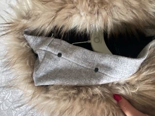 Cappotto lana grigio con cappuccio e pelo