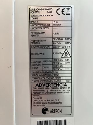 Aire Acondicionado Portátil Artrom Blanco