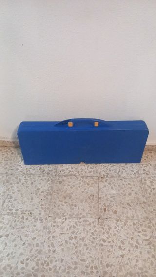 Mesa plegable camping azul y plata