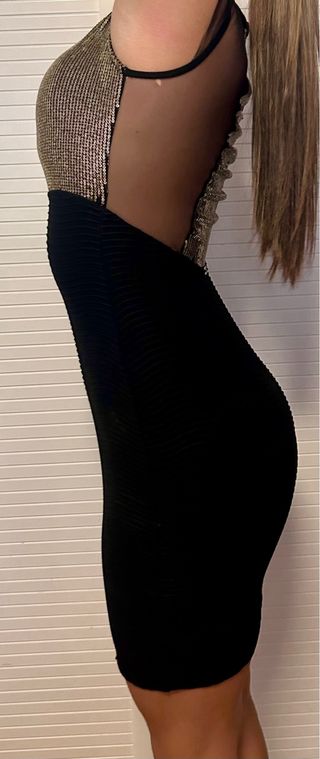 Vestido fiesta lentejuelas Anzo negro/dorado T.S