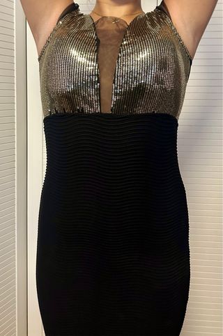 Vestido fiesta lentejuelas Anzo negro/dorado T.S