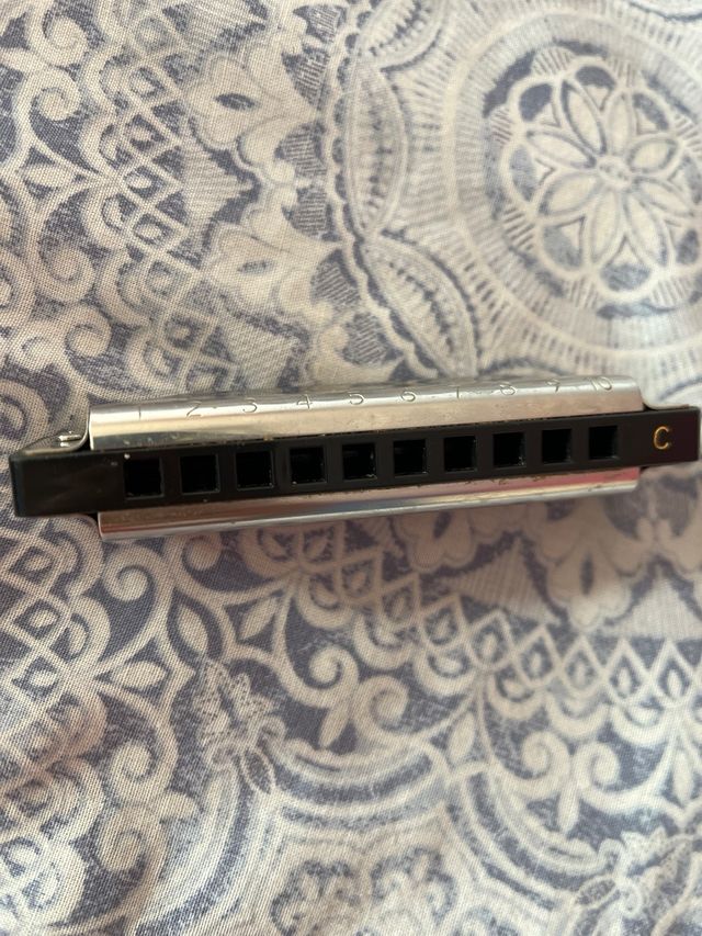 Armónica plateada con estuche