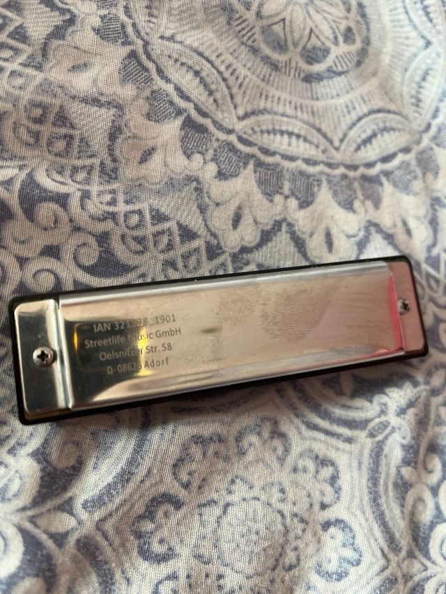 Armónica plateada con estuche