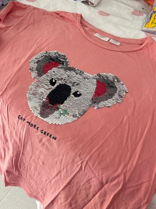 Camiseta niña Mango rosa koala lentejuelas