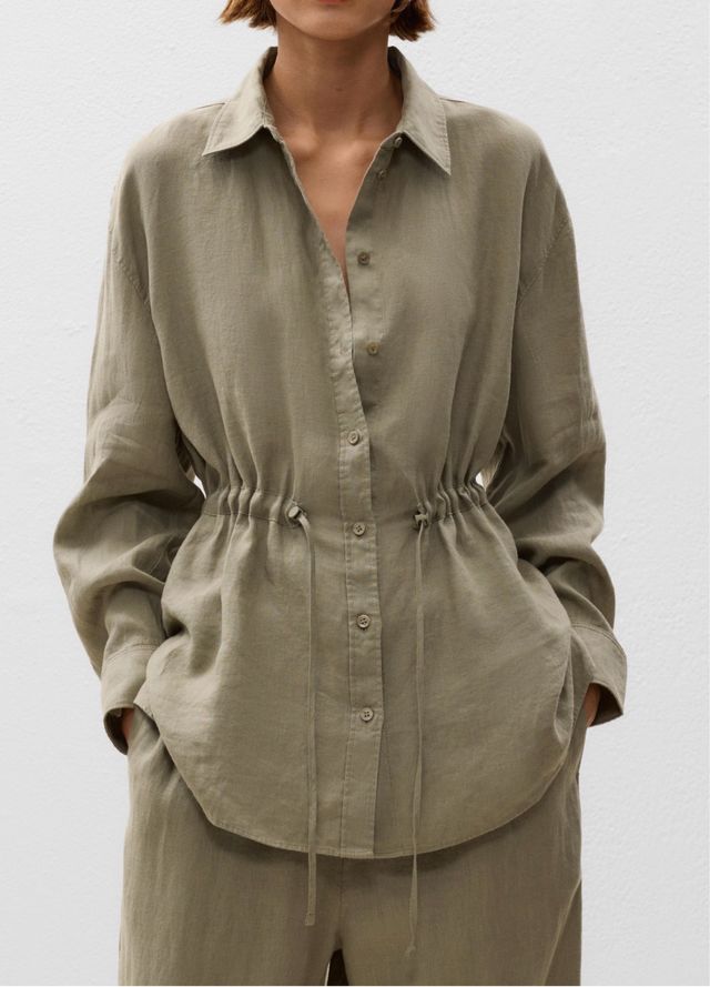 Camisa 100% lino Oysho talla M caqui NUEVA