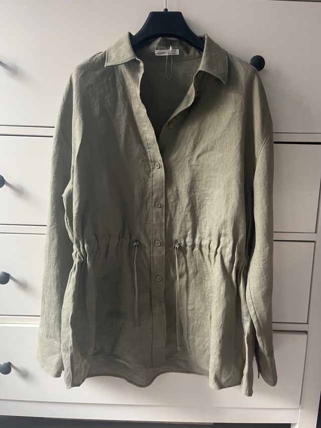 Camisa 100% lino Oysho talla M caqui NUEVA