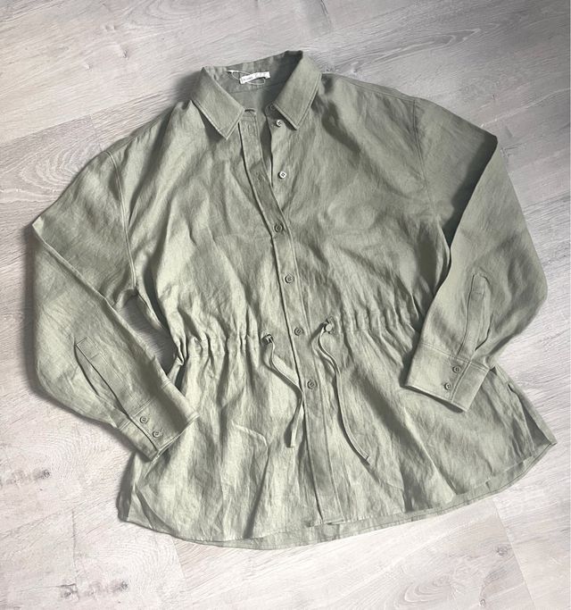 Camisa 100% lino Oysho talla M caqui NUEVA