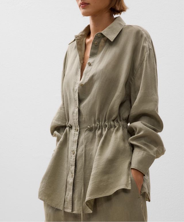 Camisa 100% lino Oysho talla M caqui NUEVA