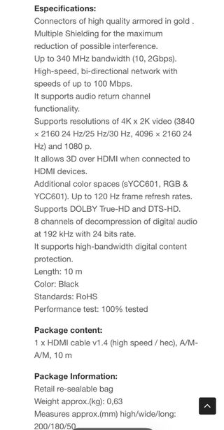 Cable HDMI 10M HIGH SPEED con Ethernet