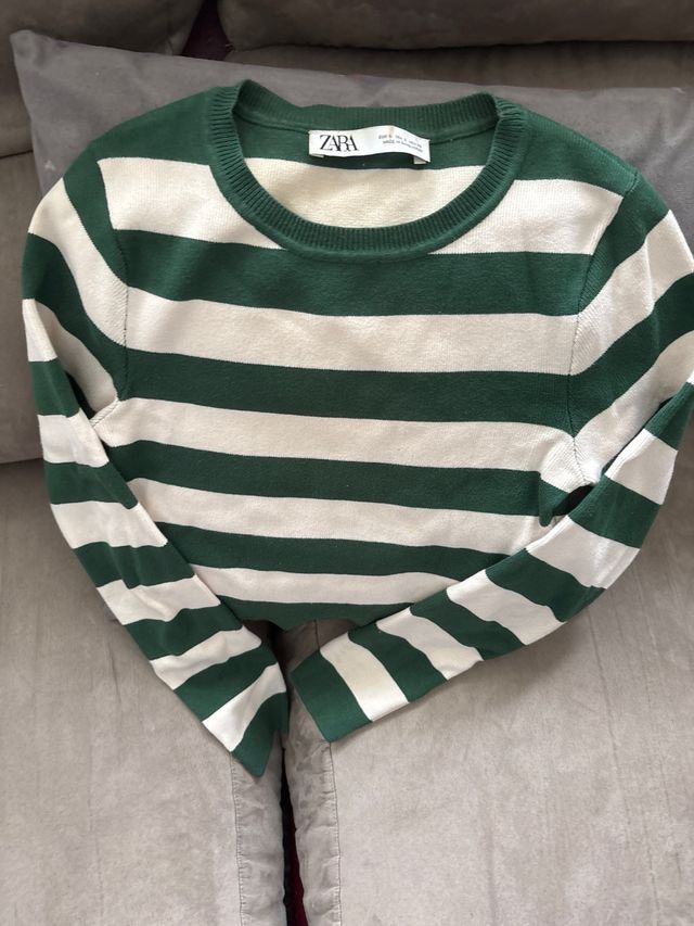 Jersey Zara Rayas Verde y Blanco Talla S
