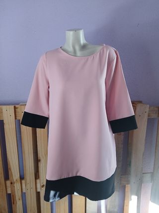 Vestido bicolor rosa y negro