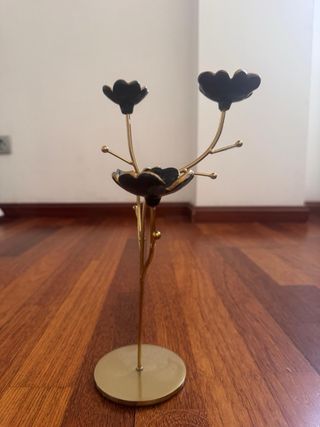 Organizador Joyas Metal Cerámica Flor Negro Dorado