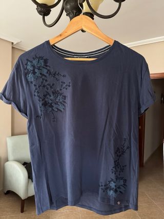 Camiseta Salsa azul bordada floral Talla S