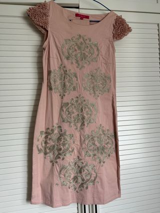 Vestido rosa con bordados plateados