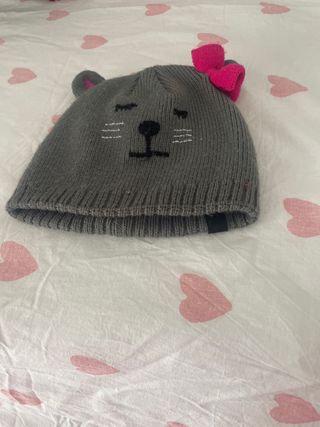 Gorro infantil gato rosa y gris