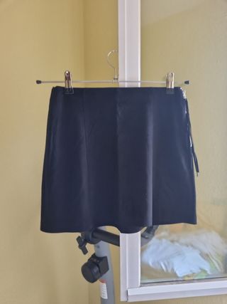 Minifalda Zara Ante Negra Talla S