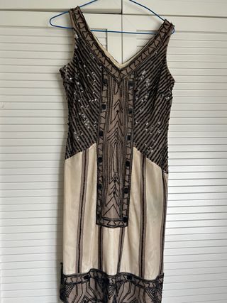 Vestido fiesta Sfera beige y negro