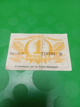 Billete 1 Pesseta  de Manresa