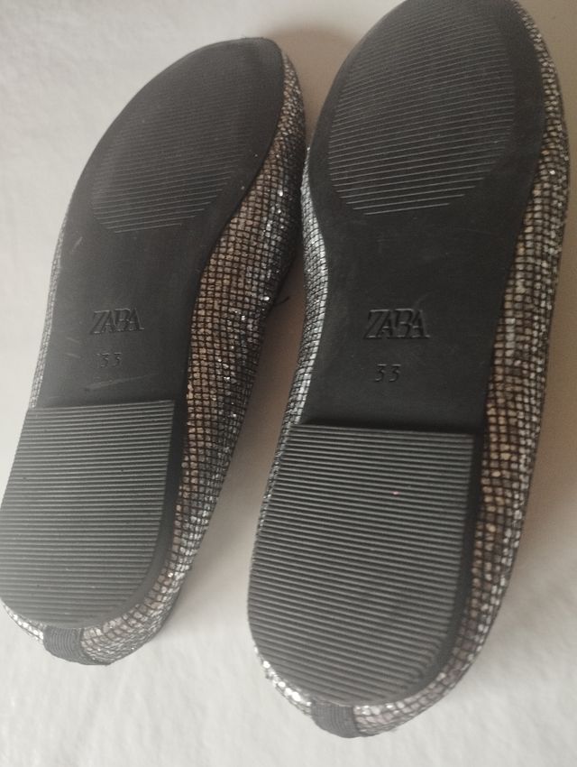 Manoletinas Zara niña talla 33 plateadas